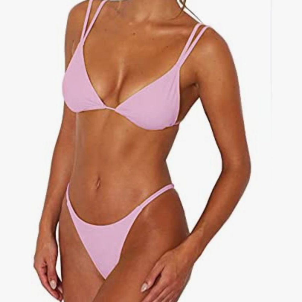 Thong Bottom Two Piece Bikini Double Shoulder Straps